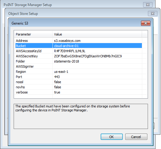Configuring Logon Credentials for Archiving Files to Wasabi Hot Cloud Storage
